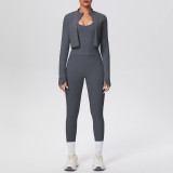 Tight-Fitting Drawstring Halter Neck Tank and Jogger Three-Piece Set