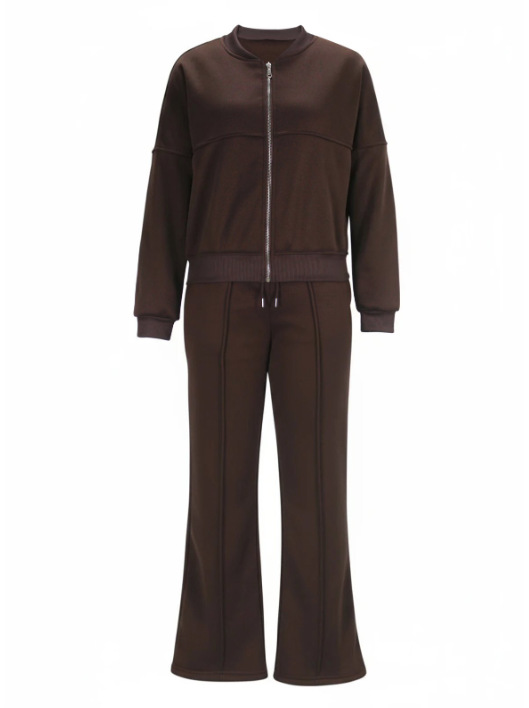 Women Casual Long-Sleeved Zipper Top and Pants Two-Piece Set