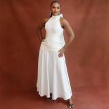 Women Spring Lace-Up Solid Maxi Dress