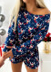 Women Christmas Print Long-Sleeved Top and Shorts Two-Piece Set