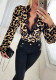 Women Leopard Print V-Neck Lace Patchwork Top