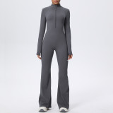 Zip-Front Tight-Fitting Long Sleeve Yoga Jumpsuit