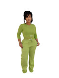 Women Autumn/Winter Casual Solid Top and Pant Two-Piece Set