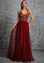 Elegant V-Neck A-Line Strap Long Evening Gown