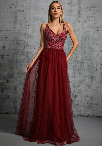Elegant V-Neck A-Line Strap Long Evening Gown
