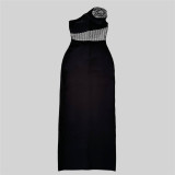 Chic Beaded Floral Slash Shoulder Sleeveless Bodycon Evening Dress