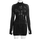 Winter Solid Color Tight-Fitting Mock Neck Long Sleeve Knitting Dress