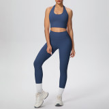 Solid Color Halter Neck Cropped Tank Pants Yoga Set