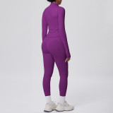 Seamless Solid Color Tight-Fitting High-Stretch Zip-Front Jogger Leggings Set