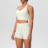 Solid Color Tight-Fitting Halter Neck Tank Shorts Yoga Set