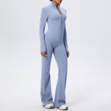 Zip-Front Tight-Fitting Long Sleeve Yoga Jumpsuit