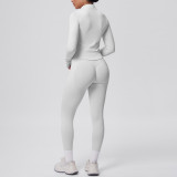 Seamless Solid Color Tight-Fitting High-Stretch Zip-Front Jogger Leggings Set