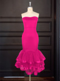 Women Sexy Strapless Irregular Mermaid Evening Dress