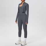 Tight-Fitting Drawstring Halter Neck Tank and Jogger Three-Piece Set
