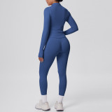 Seamless Solid Color Tight-Fitting High-Stretch Zip-Front Jogger Leggings Set
