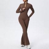 Zip-Front Tight-Fitting Long Sleeve Yoga Jumpsuit