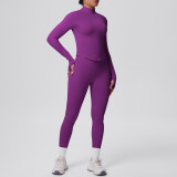 Seamless Solid Color Tight-Fitting High-Stretch Zip-Front Jogger Leggings Set