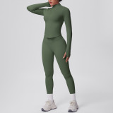 Seamless Solid Color Tight-Fitting High-Stretch Zip-Front Jogger Leggings Set