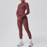 Seamless Solid Color Tight-Fitting High-Stretch Zip-Front Jogger Leggings Set