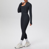 Tight-Fitting Drawstring Halter Neck Tank and Jogger Three-Piece Set