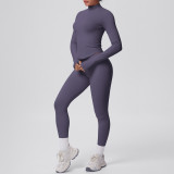 Seamless Solid Color Tight-Fitting High-Stretch Zip-Front Jogger Leggings Set