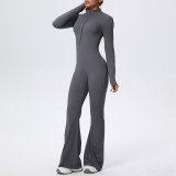 Zip-Front Tight-Fitting Long Sleeve Yoga Jumpsuit