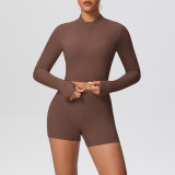 Solid Color Crop Jacket and Shorts Tight-Fitting Yoga Set