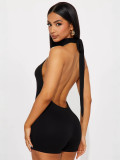 Women Sexy Solid Halter Neck Tie-Waist Backless Jumpsuits