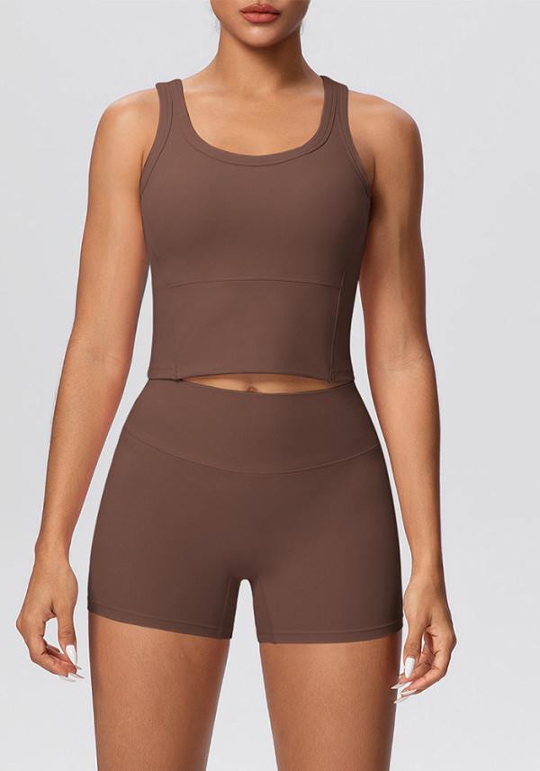 Solid Color Tank and Shorts Yoga Set