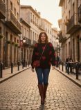 Heart Print Knit Round Neck Pullover Outdoor Sweater