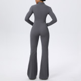 Zip-Front Tight-Fitting Long Sleeve Yoga Jumpsuit