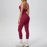 Solid Color Halter Neck Cropped Tank Pants Yoga Set