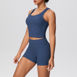 Solid Color Tank and Shorts Yoga Set