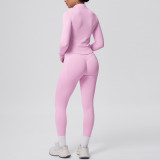 Seamless Solid Color Tight-Fitting High-Stretch Zip-Front Jogger Leggings Set