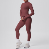 Seamless Solid Color Tight-Fitting High-Stretch Zip-Front Jogger Leggings Set