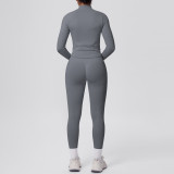 Seamless Solid Color Tight-Fitting High-Stretch Zip-Front Jogger Leggings Set