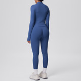 Seamless Solid Color Tight-Fitting High-Stretch Zip-Front Jogger Leggings Set