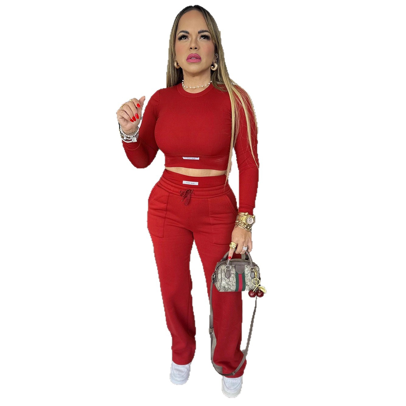Women Autumn/Winter Casual Solid Top and Pant Two-Piece Set