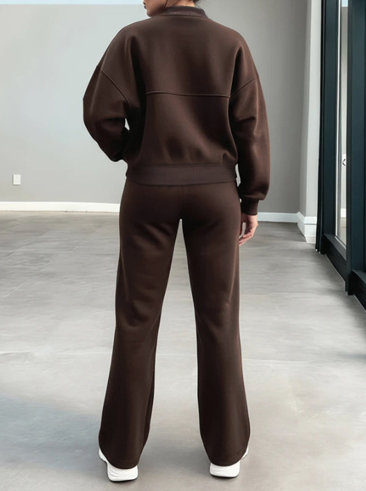 Women Casual Long-Sleeved Zipper Top and Pants Two-Piece Set