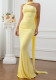 Women Elegant Solid One-Shoulder Sleeveless Evening Dress