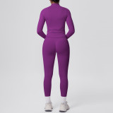 Seamless Solid Color Tight-Fitting High-Stretch Zip-Front Jogger Leggings Set