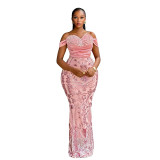 Off-Shoulder Velvet Sequin Mermaid Evening Dress