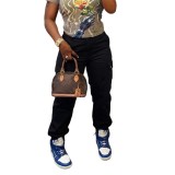 Women Autumn/Winter Solid Casual Cargo Trousers (with Belt)