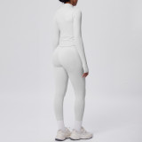Seamless Solid Color Tight-Fitting High-Stretch Zip-Front Jogger Leggings Set