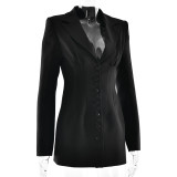 V-Neck Slim Waist Chic Single-Breasted Long Sleeve Blazer