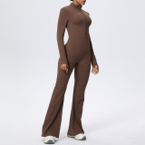 Zip-Front Tight-Fitting Long Sleeve Yoga Jumpsuit
