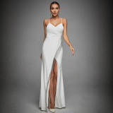 Fashion Low Back Strap High-Slit Evening Dress