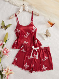 Butterfly Print Cute V-Neck Camisole and Shorts Pajama Set