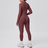 Seamless Solid Color Tight-Fitting High-Stretch Zip-Front Jogger Leggings Set