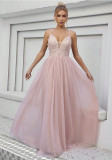 Sexy Low Back Deep V Lace Patchwork Strap Evening Dress